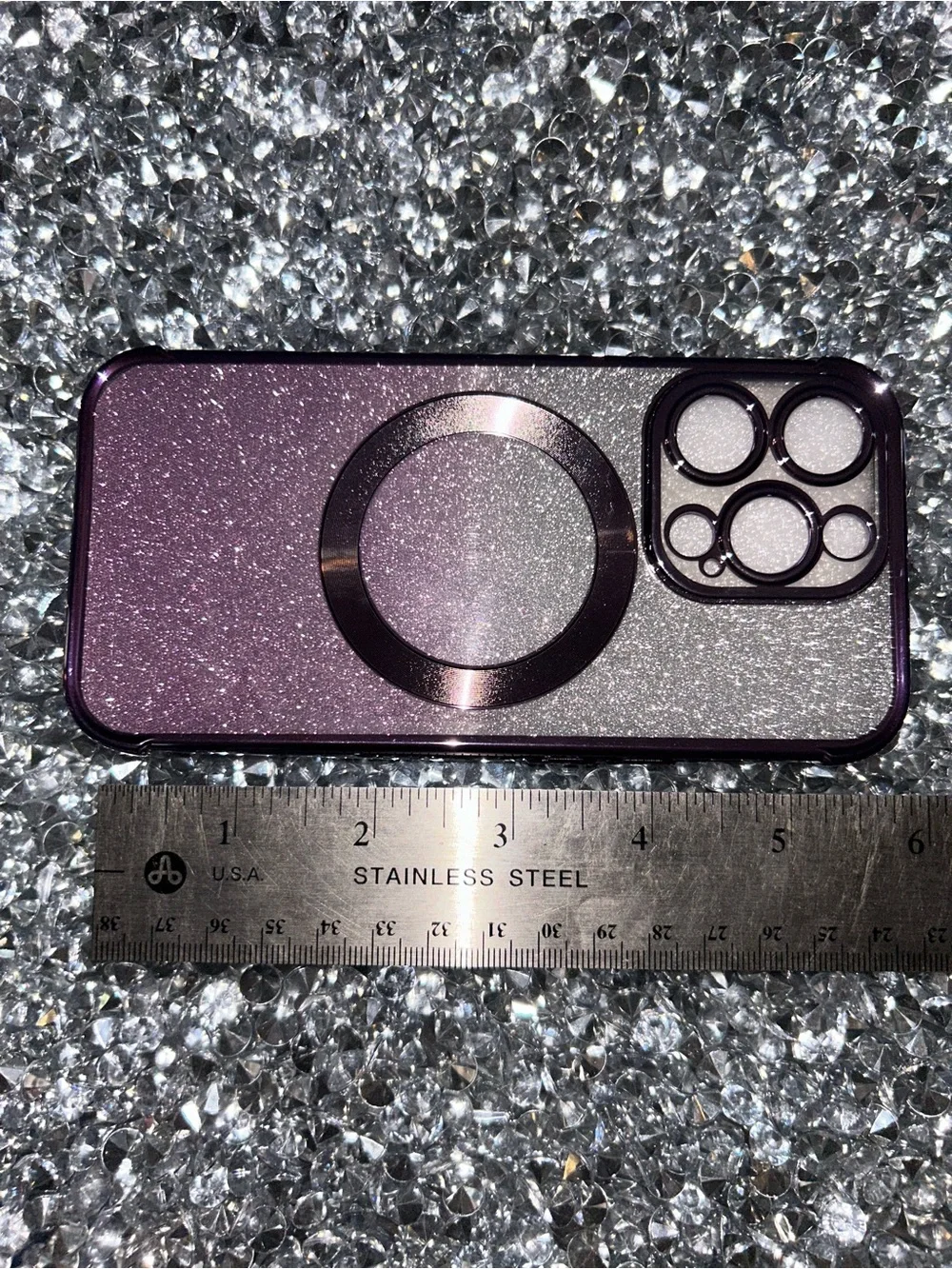 iPhone 15 pro Purple Glitter Magnetic Phone Case with Camera Protection